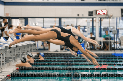 Swimmers diving into pool graphic