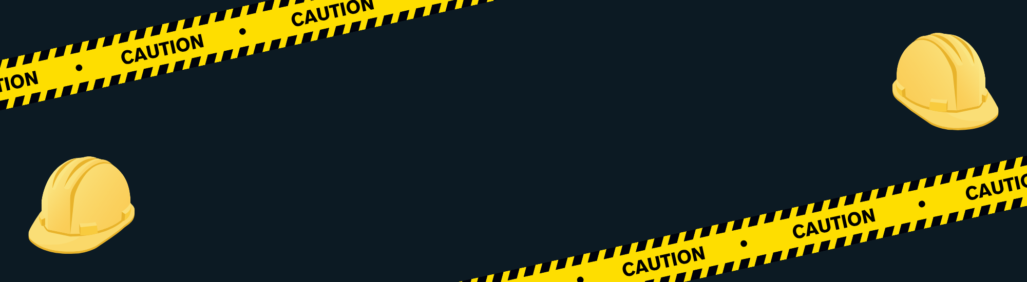 UVAC construction site header with hard hats and caution tape